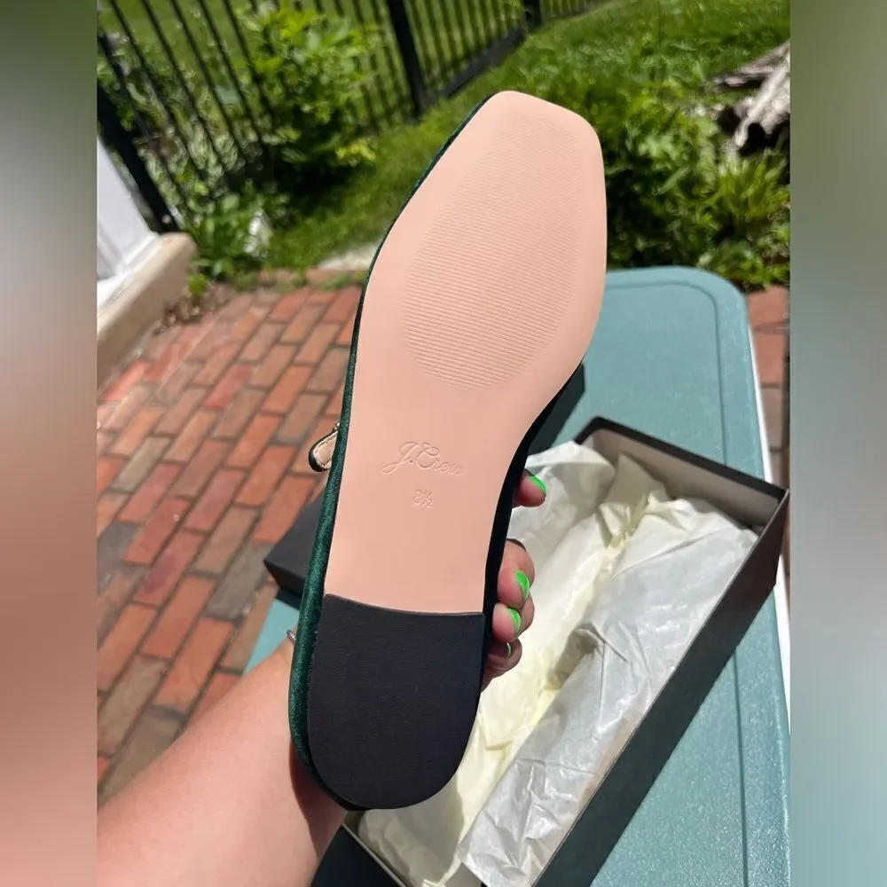 J Crew Anya Mary Jane Flats in Emerald Velvet NIB - Picture 8 of 9